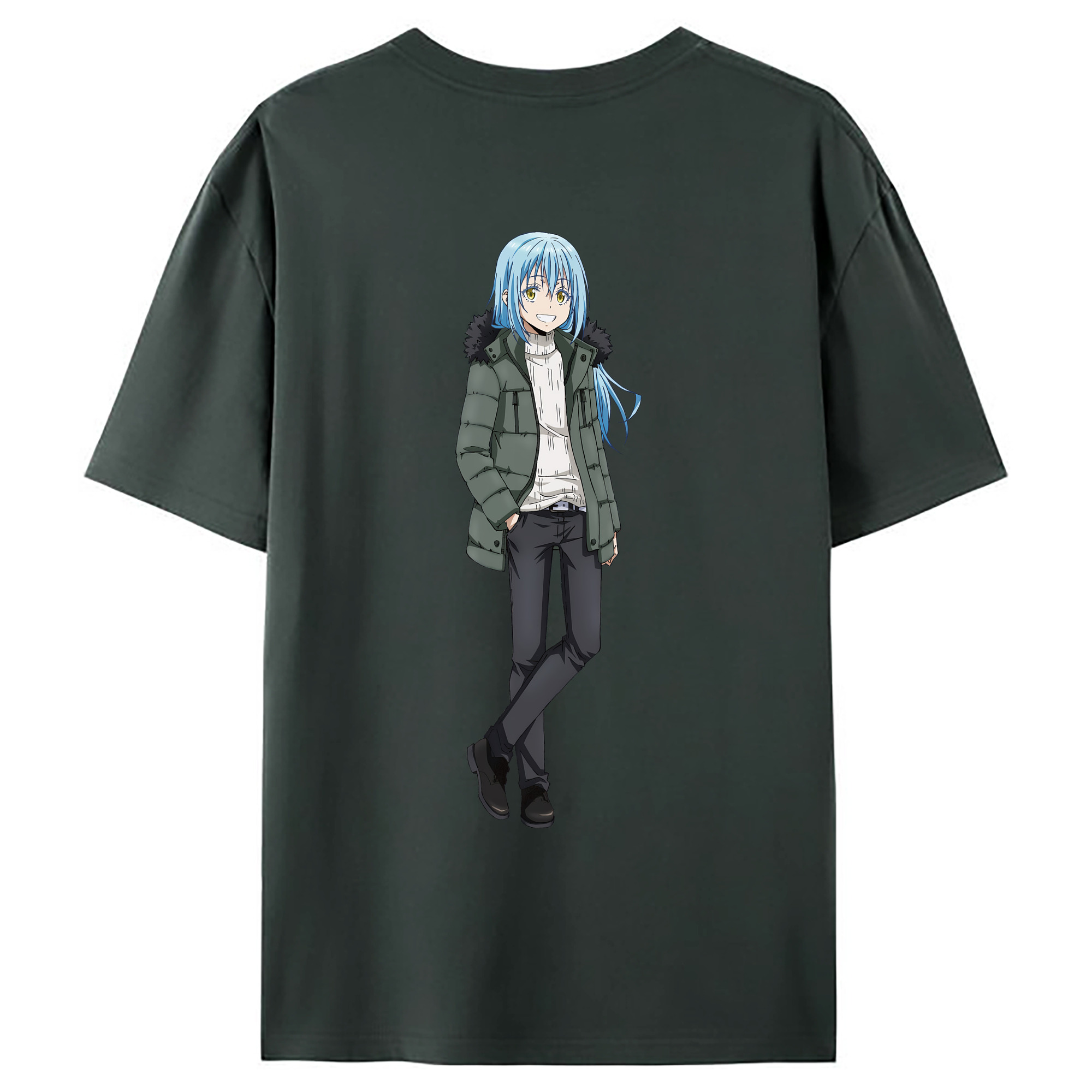 （画像用） 転スラ Regarding Reincarnated to Slime 綿100％ メンズ半袖Tシャツ（バックプリント） 通気性